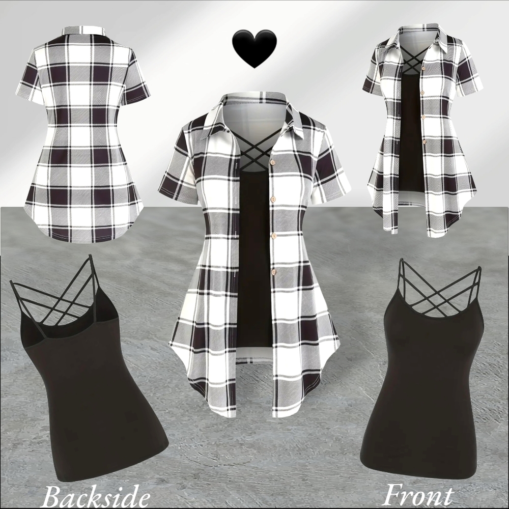 NWT!! Trendy Black and White Plaid Outfit with Black Cami Tank Top!!๐คโ ๏ธ๐ค - Picture 10 of 16